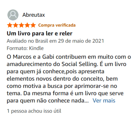 Depoimento de leitor do livro Social Selling nas avaliações da Amazon