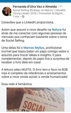 Registro de marcação do livro Social Selling nos stories do Instagram do Marcos Mylius