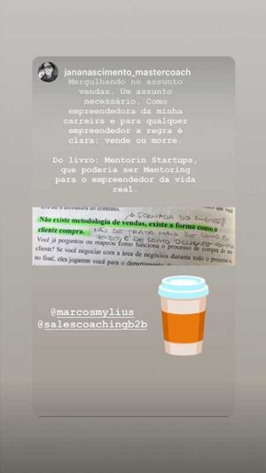 Registro de marcação do livro Mentoring Startups nos stories do Instagram do Marcos Mylius