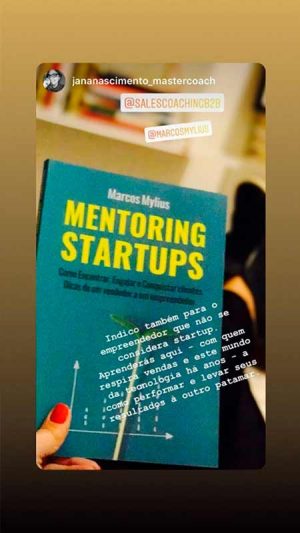 Registro de marcação do livro Mentoring Startups nos stories do Instagram do Marcos Mylius